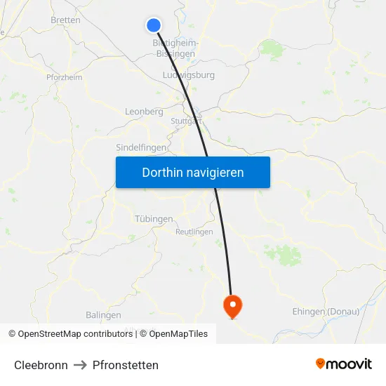 Cleebronn to Pfronstetten map