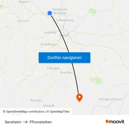 Sersheim to Pfronstetten map