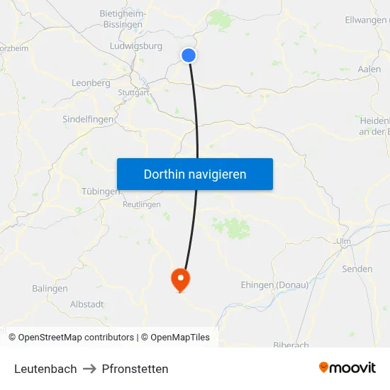 Leutenbach to Pfronstetten map
