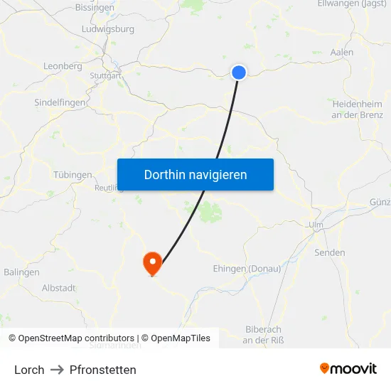 Lorch to Pfronstetten map