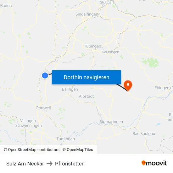 Sulz Am Neckar to Pfronstetten map