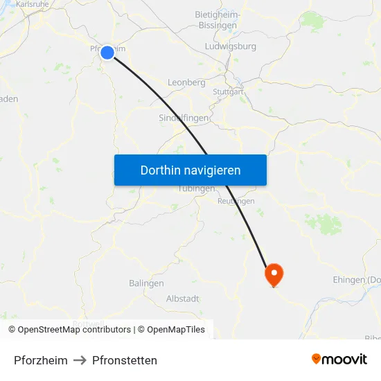 Pforzheim to Pfronstetten map
