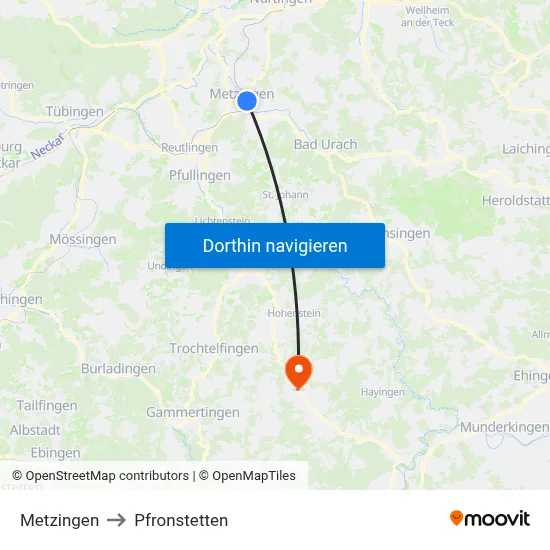 Metzingen to Pfronstetten map