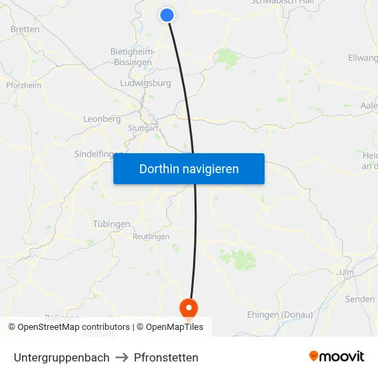 Untergruppenbach to Pfronstetten map