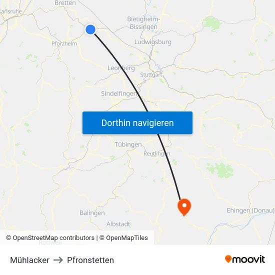 Mühlacker to Pfronstetten map