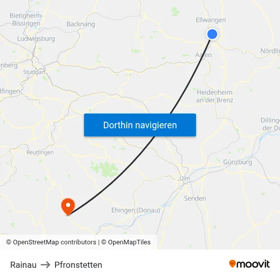 Rainau to Pfronstetten map