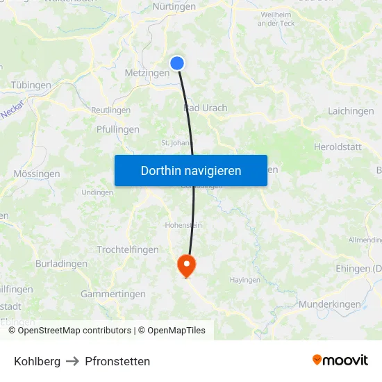 Kohlberg to Pfronstetten map