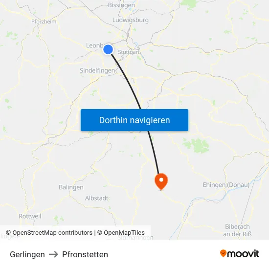 Gerlingen to Pfronstetten map