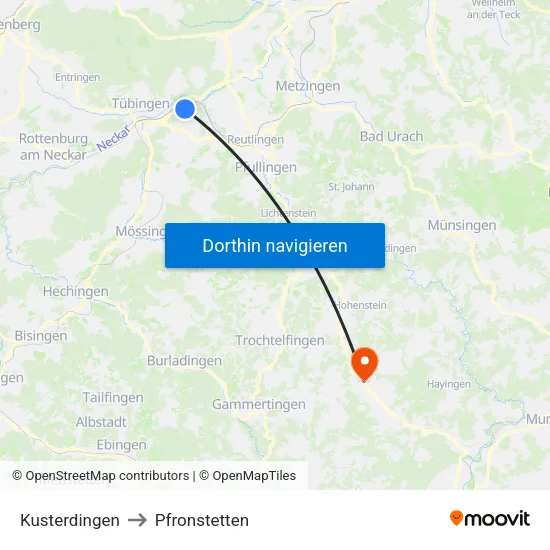 Kusterdingen to Pfronstetten map