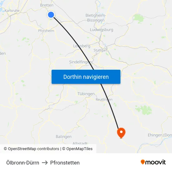 Ölbronn-Dürrn to Pfronstetten map