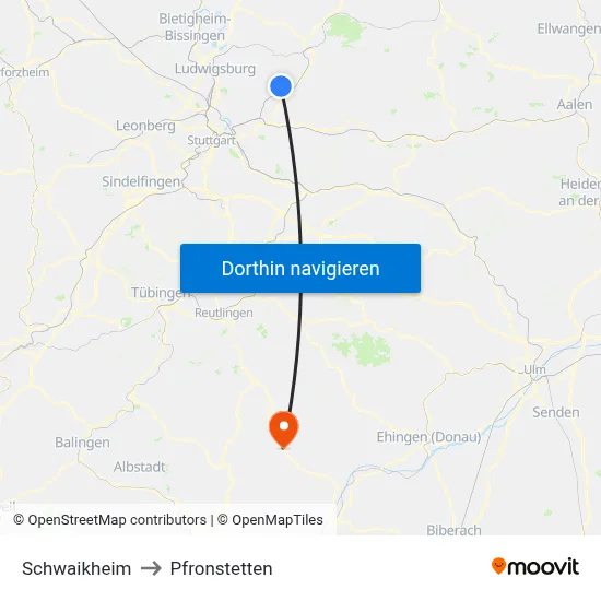 Schwaikheim to Pfronstetten map