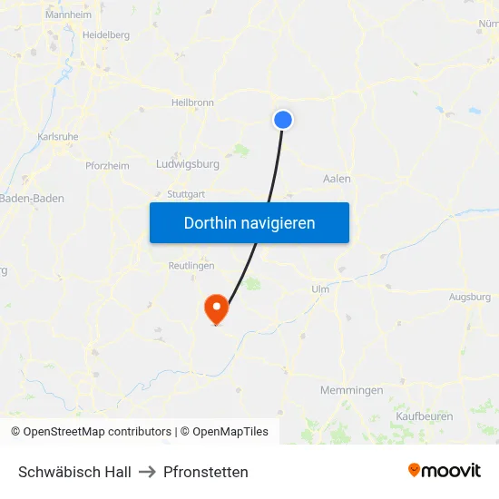 Schwäbisch Hall to Pfronstetten map