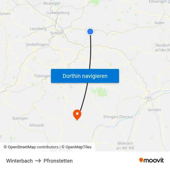 Winterbach to Pfronstetten map