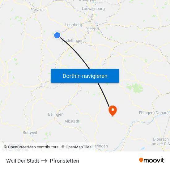 Weil Der Stadt to Pfronstetten map