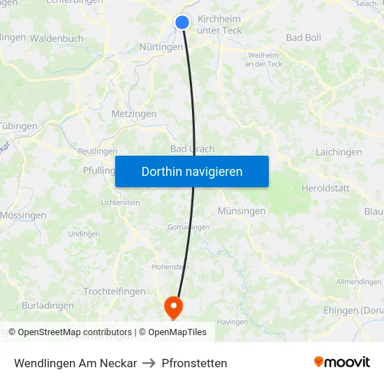 Wendlingen Am Neckar to Pfronstetten map