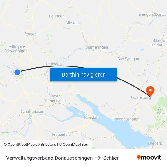 Verwaltungsverband Donaueschingen to Schlier map