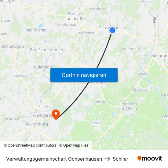 Verwaltungsgemeinschaft Ochsenhausen to Schlier map