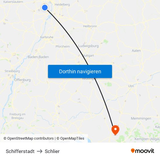 Schifferstadt to Schlier map