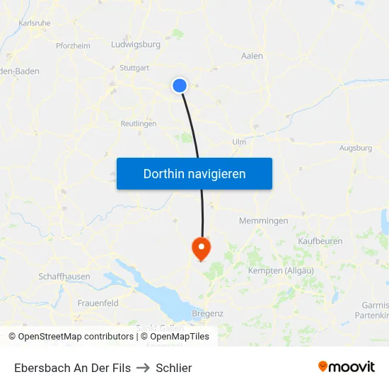 Ebersbach An Der Fils to Schlier map