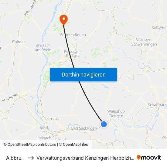 Albbruck to Verwaltungsverband Kenzingen-Herbolzheim map