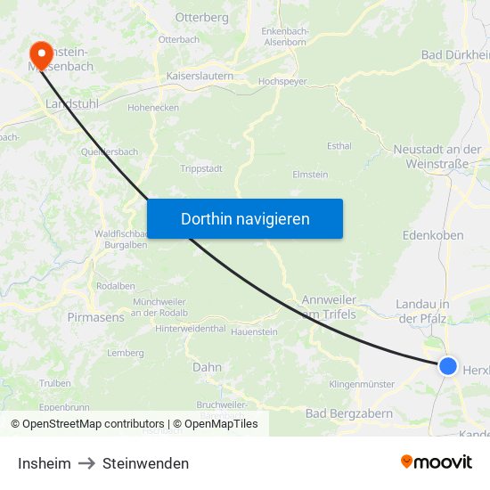 Insheim to Steinwenden map