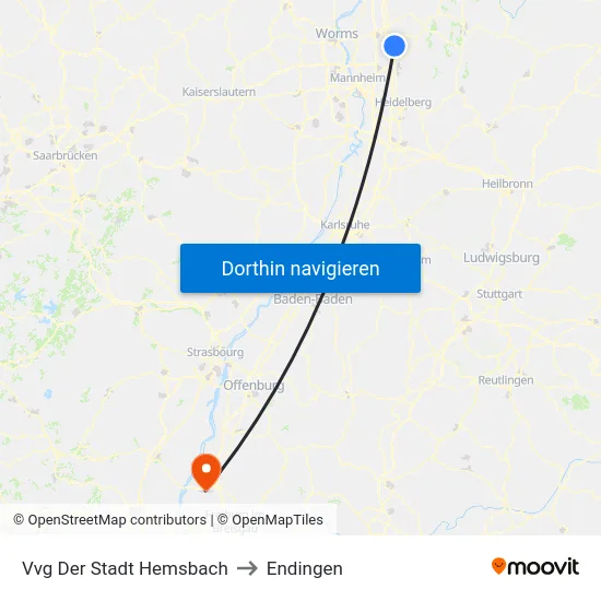 Vvg Der Stadt Hemsbach to Endingen map