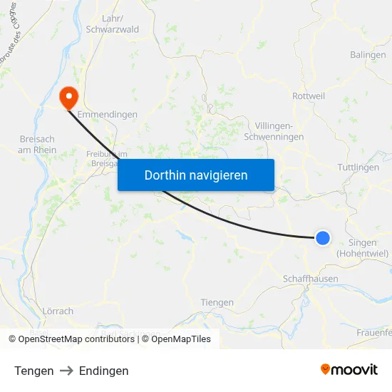 Tengen to Endingen map