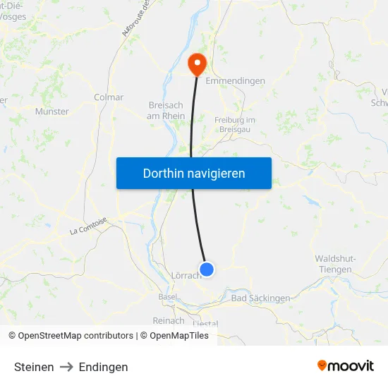 Steinen to Endingen map