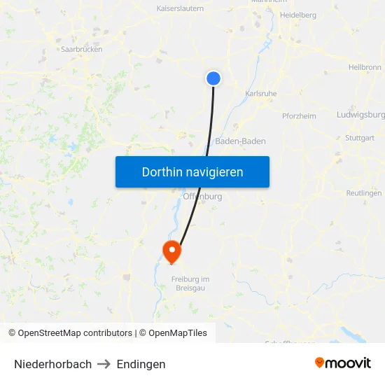 Niederhorbach to Endingen map