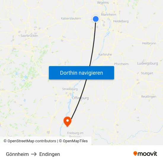 Gönnheim to Endingen map
