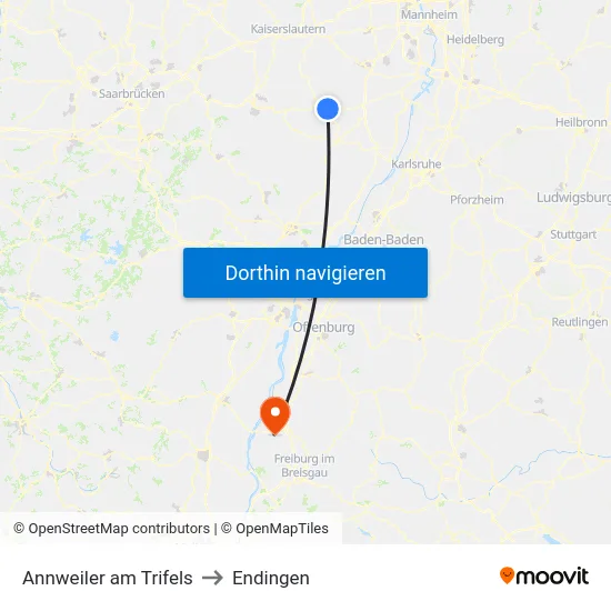 Annweiler am Trifels to Endingen map