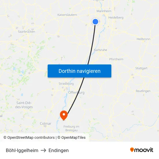 Böhl-Iggelheim to Endingen map
