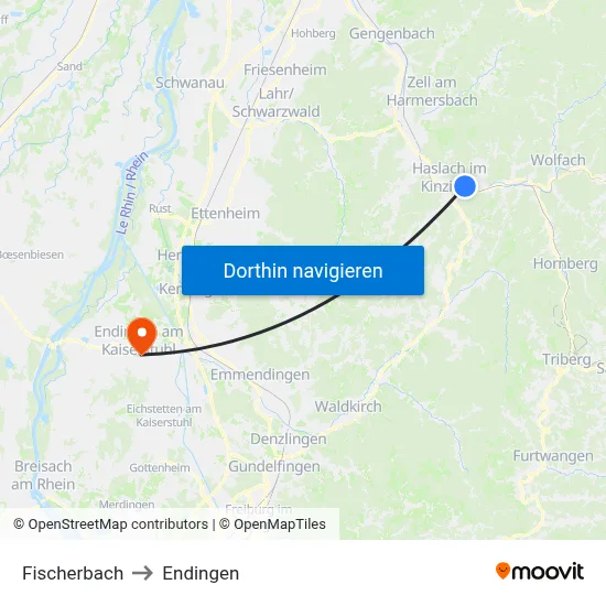Fischerbach to Endingen map