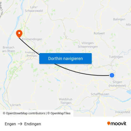 Engen to Endingen map