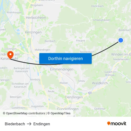Biederbach to Endingen map