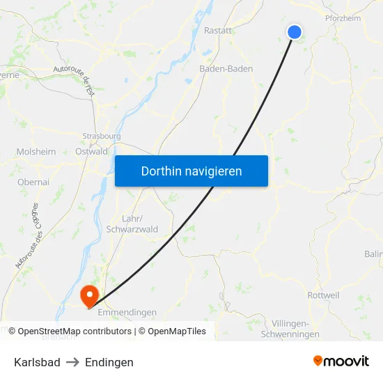 Karlsbad to Endingen map