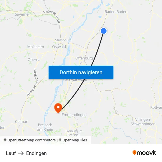 Lauf to Endingen map
