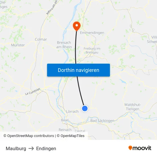 Maulburg to Endingen map