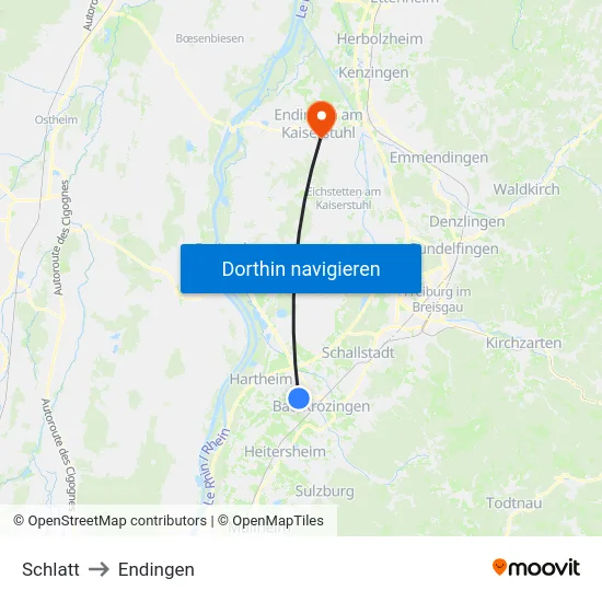 Schlatt to Endingen map