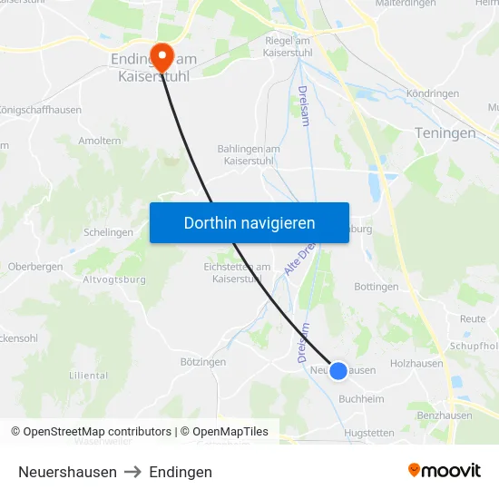 Neuershausen to Endingen map