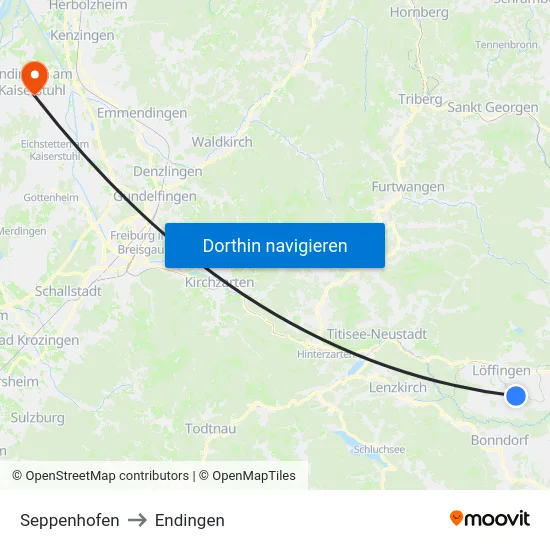 Seppenhofen to Endingen map