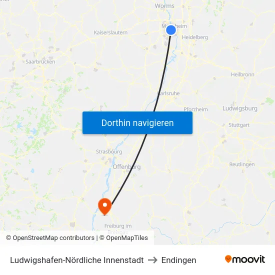 Ludwigshafen-Nördliche Innenstadt to Endingen map