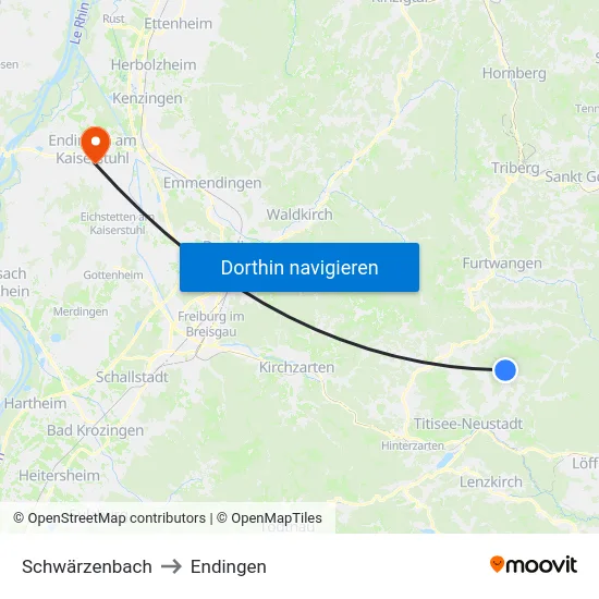 Schwärzenbach to Endingen map