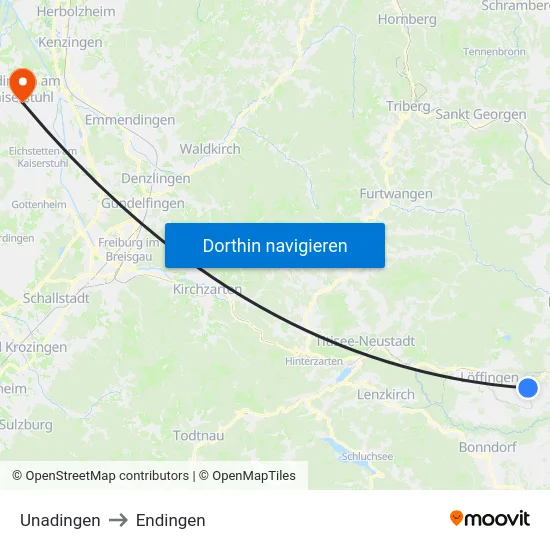 Unadingen to Endingen map
