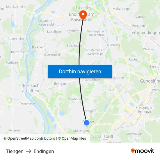 Tiengen to Endingen map