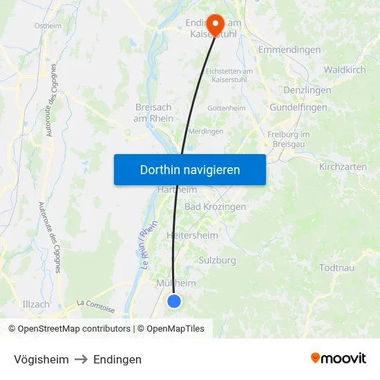Vögisheim to Endingen map