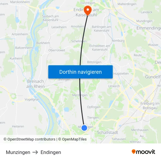 Munzingen to Endingen map