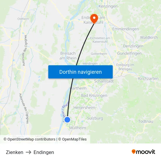 Zienken to Endingen map