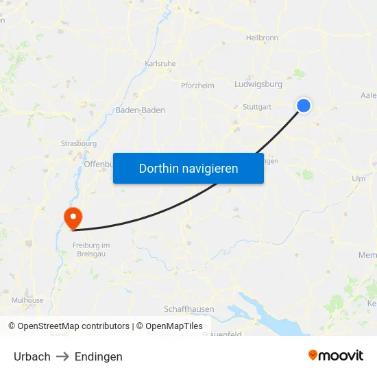 Urbach to Endingen map
