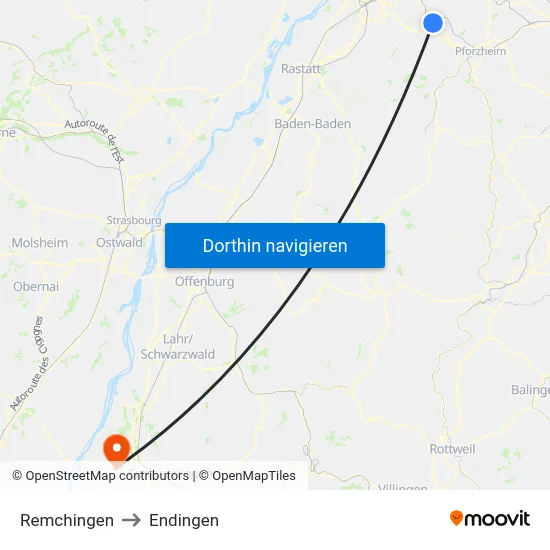 Remchingen to Endingen map
